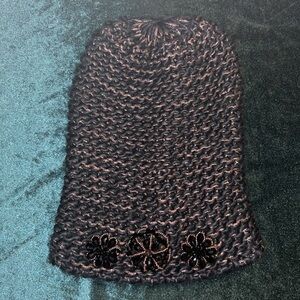 Lane Bryant Embellished Knit Hat Black with Gold